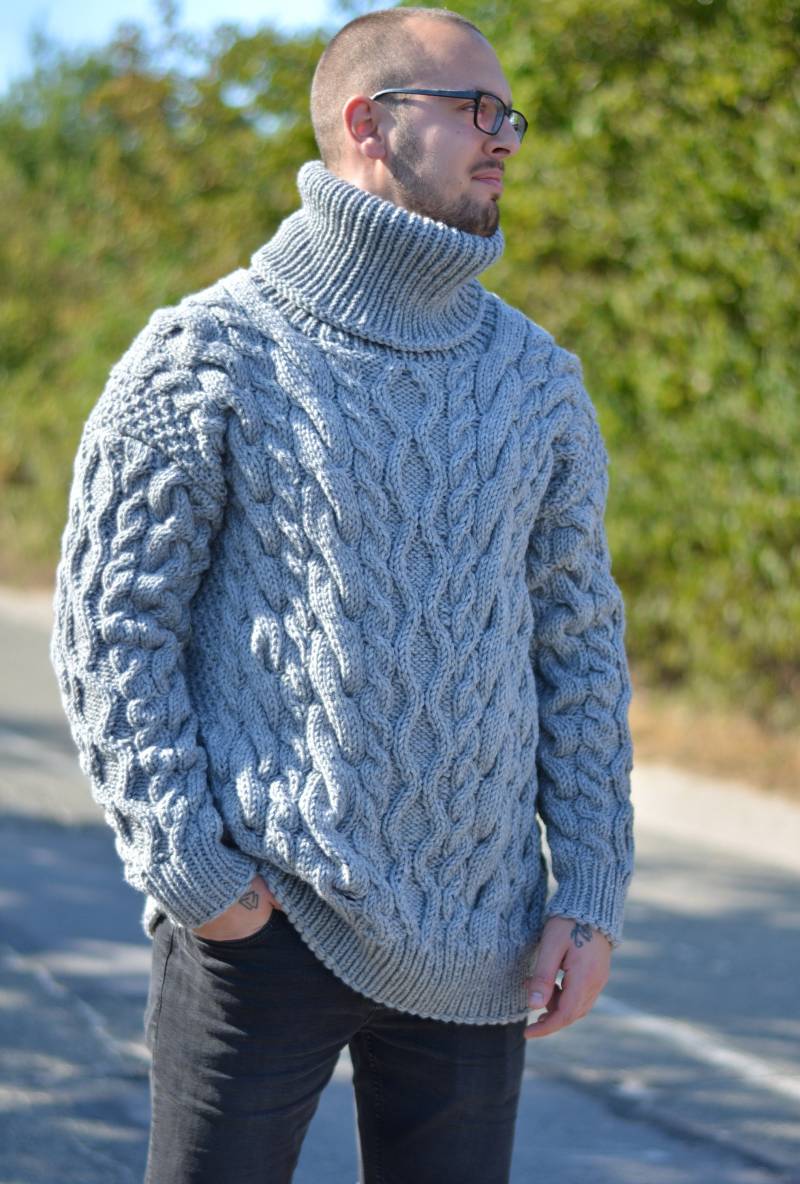 Herren Pullover Hand Gestrickt Dicker Unisex Rollkragenpullover Zopfmuster Strickpullover Weich Und Warm von Dukyana