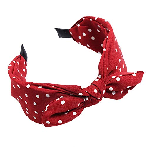Damen Haarreif mit Schleife, Vintage Elastisch Breites Haarband mit Schleife Weiß Gepunktet Stoff Streifen Bogen Stirnband Headwraps für Frauen Mädchen (rot) von Dulcicasa