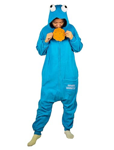 Duledule Cookie Monster Onesie Kostüm Relaxo Jumpsuit Sesamstraße Pyjama Tier Erwachsene Schlafanzug Weihnachten Karneval Halloween SY-LanZMJ XL von Duledule