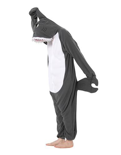 Duledule Hai Onesie Kostüm Shark Jumpsuit Erwachsene Relaxo Pyjama Damen Tier Schlafanzug Weihnachten Karneval Halloween SY-HuiShark L von Duledule