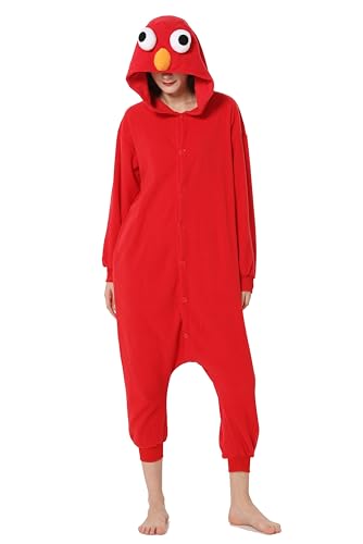 Duledule Relaxo Kostüm Onesie Damen Jumpsuit Elmo Onesies Tier Herren Pyjama Fasching Halloween Weihnachten Schlafanzug Erwachsene Elmo-L von Duledule