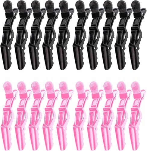 20 Stück Krokodil Haarspangen Frauen Kunststoff Haarklammer Haarclips Damen,Abteilklammern Friseur,friseur haarklammern,Vielseitiges Haarstyling Zubehör für Salon und Heimgebrauch, Schwarz/Rosa von Dumhuts
