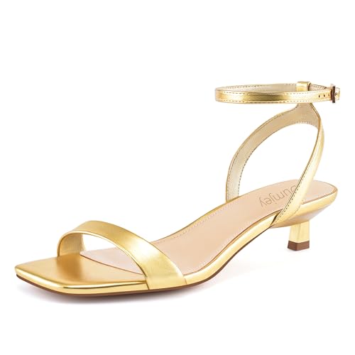 Dumjey Damen-Sandalen mit Kätzchen-Absatz, Knöchelriemen, quadratisch, offener Zehenbereich, Kleid, Hochzeit, Party, Schuhe, Gold, 43 EU Dumjey Damen-Sandalen mit Kätzchen-Absatz, Knöchelriemen, quadratisch, offener Zehenbereich, Kleid, Hochzeit, Party, Schuhe, Gold, 43 EU von Dumjey