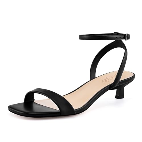 Dumjey Damen-Sandalen mit Kätzchen-Absatz, Knöchelriemen, quadratisch, offener Zehenbereich, Kleid, Hochzeit, Party, Schuhe, Schwarz, 43 EU Dumjey Damen-Sandalen mit Kätzchen-Absatz, Knöchelriemen, quadratisch, offener Zehenbereich, Kleid, Hochzeit, Party, Schuhe, Schwarz, 43 EU von Dumjey