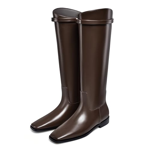 Dumjey Kniehohe Stiefel, flache Damenstiefel, quadratische Zehenpartie, lange Blockabsatz, kniehohe mit hinteren Reißverschlüssen-39 EU Braun Dumjey Kniehohe Stiefel, flache Damenstiefel, quadratische Zehenpartie, lange Blockabsatz, kniehohe mit hinteren Reißverschlüssen-39 EU Braun von Dumjey