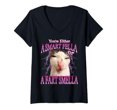 Damen Du bist entweder EIN Kluger Kerl oder EIN Furzstinker T-Shirt mit V-Ausschnitt Damen Du bist entweder EIN Kluger Kerl oder EIN Furzstinker T-Shirt mit V-Ausschnitt von Dumme lustige Katzenmeme Smart Fella oder ein Furz