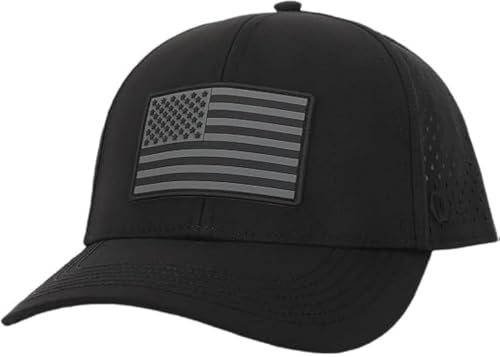 Dumont Supply - Amerikanische Flagge, gebogener Schirm, Performance Snapback Hut, wasserabweisende Baseballkappe, Herren & Damen, Schwarz, Einheitsgr��e von Dumont Supply