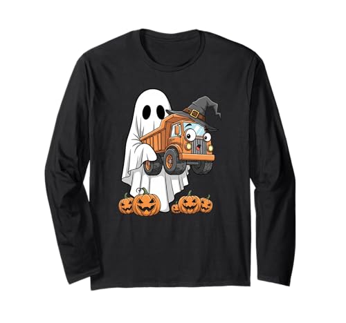 Lustiger Geister-Kipplaster Kürbis Halloween Kinder Herren Damen Langarmshirt von Dump Truck Lovers Cute Halloween Outfits Boy Girl