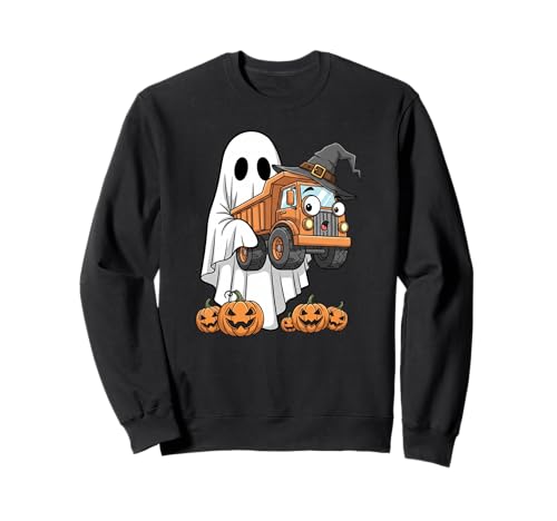 Lustiger Geister-Kipplaster Kürbis Halloween Kinder Herren Damen Sweatshirt von Dump Truck Lovers Cute Halloween Outfits Boy Girl