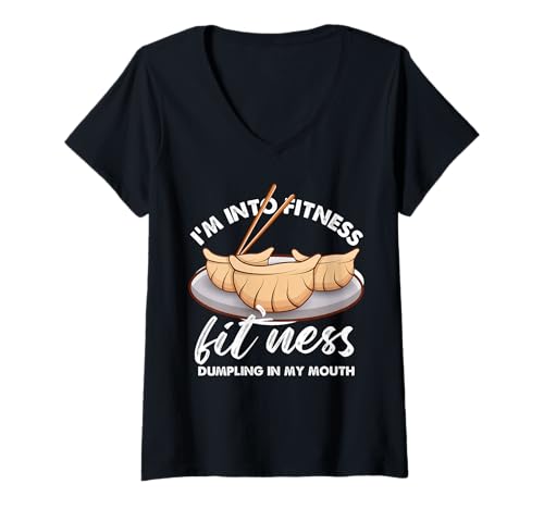 Damen Humorvolles Knödel-Fitness-Design T-Shirt mit V-Ausschnitt von Dumpling Fitness Lovers