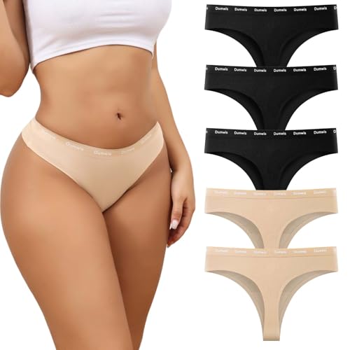 Dumwis String Tanga Damen Baumwolle,Seamless Slips Unterwäsche Frauen,Unterhosen Damen Nahtlos,Nahtlose Thong Panties,5Er Pack Ohne Naht Underwear Women Invisible,Unsichtbare Sportunterwäsche von Dumwis