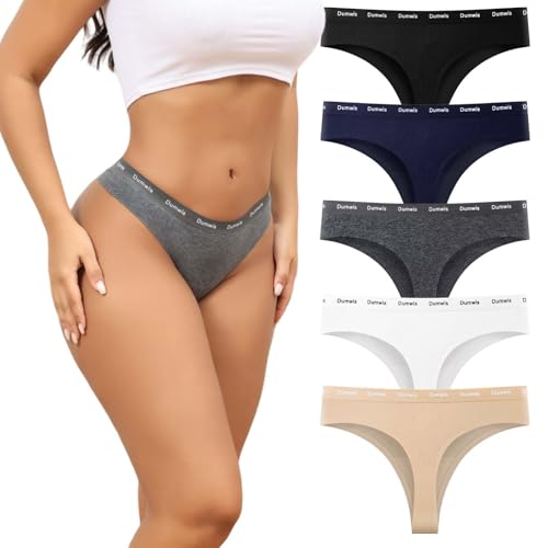 Dumwis String Tanga Damen Baumwolle,Seamless Slips Unterwäsche Frauen,Unterhosen Damen Nahtlos,Nahtlose Thong Panties,5Er Pack Ohne Naht Underwear Women Invisible,Unsichtbare Sportunterwäsche von Dumwis