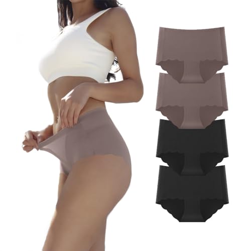 Dumwis Unterhosen Damen,Nahtlos Slips Unterwäsche Frauen,Hohe Taille Panties,No Show Panties,Mehrpack 4Er Pack Hipster Bequeme Ohne Abzeichnen Seamless Slips von Dumwis