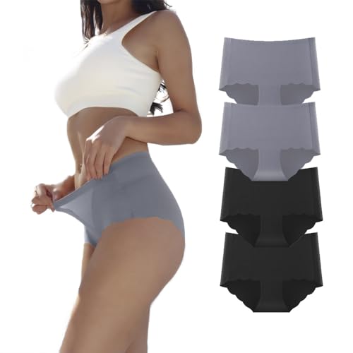 Dumwis Unterhosen Damen,Nahtlos Slips Unterwäsche Frauen,Hohe Taille Panties,No Show Panties,Mehrpack 4Er Pack Hipster Bequeme Ohne Abzeichnen Seamless Slips von Dumwis