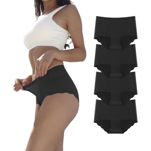 Dumwis Unterhosen Damen,Nahtlos Slips Unterwäsche Frauen,Stretch Hohe Taille Panties,No Show Panties,Mehrpack 4Er Pack Hipster Bequeme Atmungsaktiv Mikrofaser Ohne Abzeichnen Seamless Slips von Dumwis