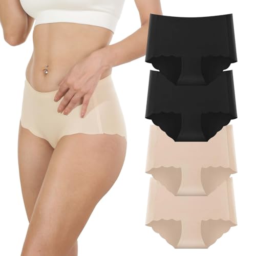 Dumwis Unterhosen Damen,Nahtlos Slips Unterwäsche Frauen,Stretch Hohe Taille Panties,No Show Panties,Mehrpack 4Er Pack Hipster Bequeme Atmungsaktiv Mikrofaser Ohne Abzeichnen Seamless Slips von Dumwis