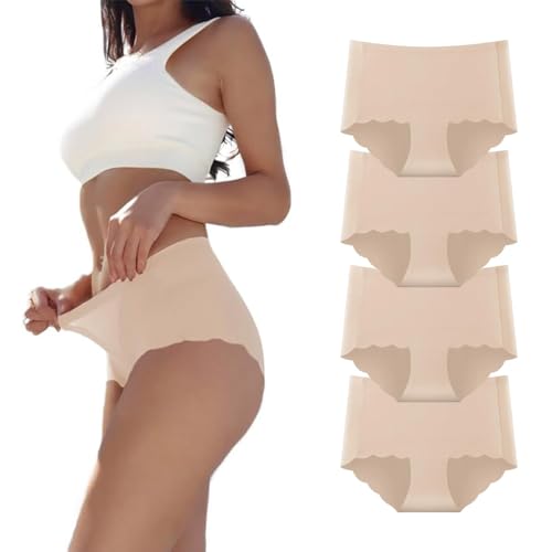 Dumwis Unterhosen Damen,Nahtlos Slips Unterwäsche Frauen,Stretch Hohe Taille Panties,No Show Panties,Mehrpack 4Er Pack Hipster Bequeme Atmungsaktiv Mikrofaser Ohne Abzeichnen Seamless Slips von Dumwis
