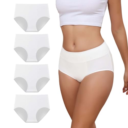 Dumwis Unterhosen Damen Baumwolle Unterwäsche Frauen hohe Taille Bequeme Slip Damen Hipster Stretch Pantys Atmungsaktive Weich Taillenslip Damen-Unterhosen Mehrpack Sportunterhosen 4Er Pack (S-3XL) von Dumwis