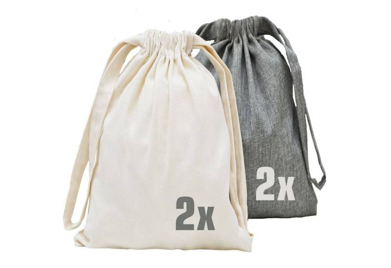 DuneDesign Einkaufskorb 4er Set Reise Packbeutel 32 x 32 cm Leinen Look mit Zugbandverschluss, Packtaschen Koffer Organizer Set - Reisebeutel für Schuhe & Kleidung von DuneDesign