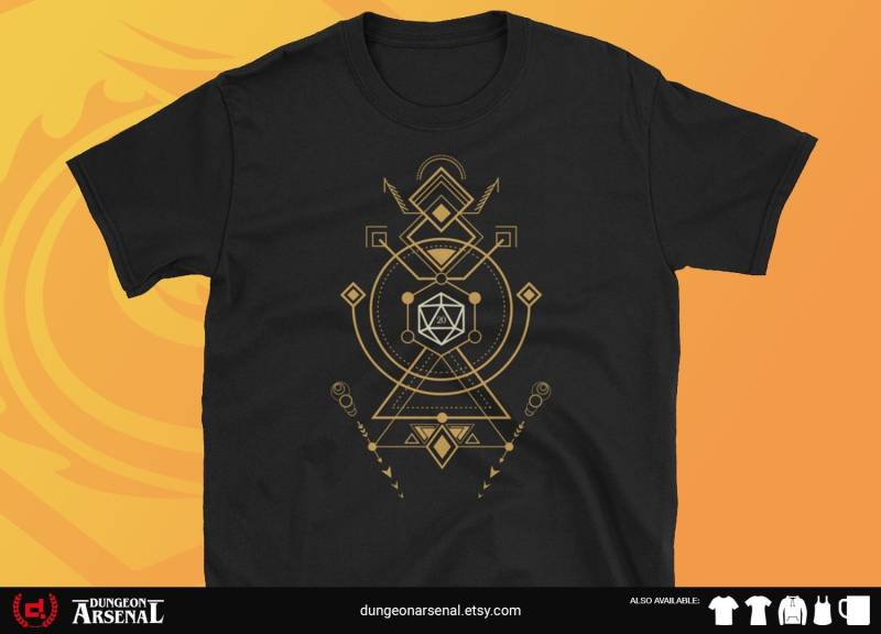 Esoterik Polyhedral D20 Würfel Set Tshirt Heilige Geometrie Kunst Roleplaying T-Shirt Larp Larping Shirt Goth Nerdy & Geeky Geschenk Unisex von DungeonArsenal