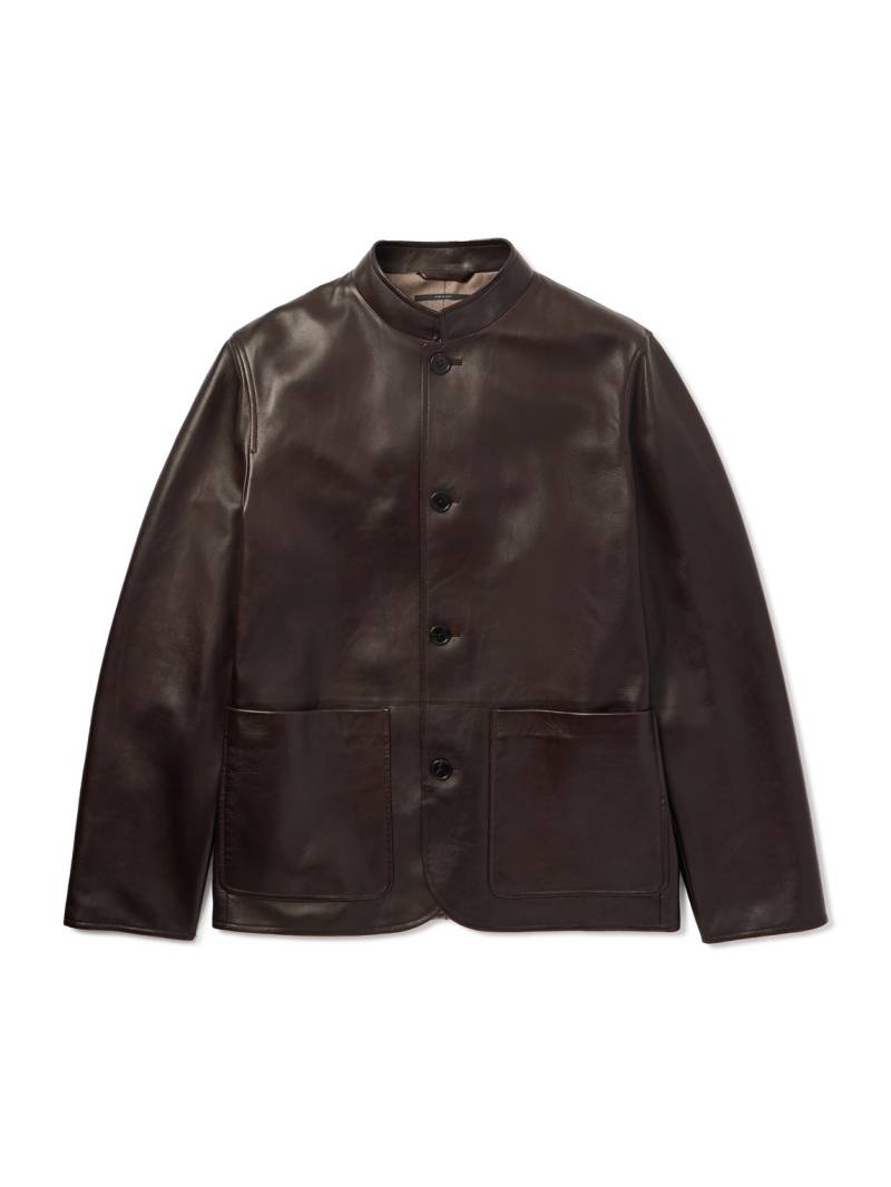 Dunhill - Nehru-Collar Leather Driving Jacket - Men - Brown - L von Dunhill