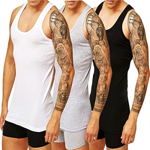 Dunkelstein 4er Pack Herren Unterhemd Weiss Schwarz Feinripp Weiß Grau Classic Tank Top Baumwolle T-Shirt (3XL,Weiss) von Dunkelstein