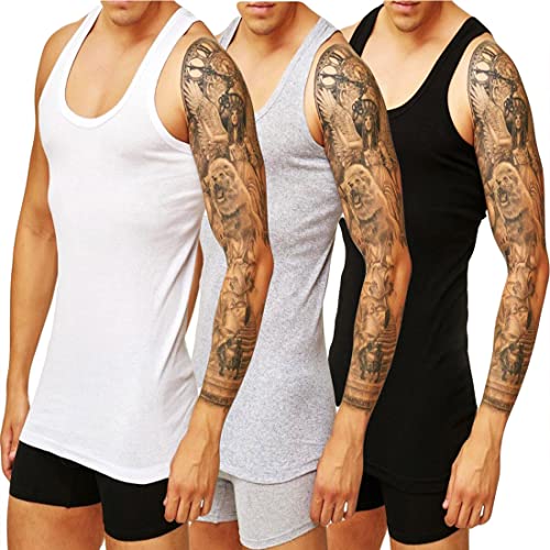 Dunkelstein 4er Pack Herren Unterhemd Weiss Schwarz Feinripp Weiß Grau Classic Tank Top Baumwolle T-Shirt (6XL,schwarz) von Dunkelstein