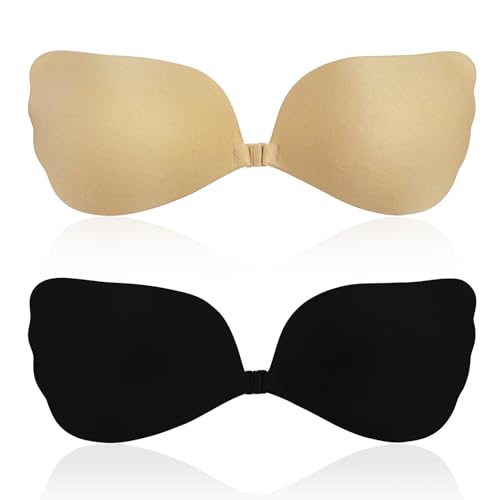 Dunkwckore Sujetador Sin Tirantes, 2 Pack Sujetador Push Up Invisible Espalda Descubierta, Strapless Sujetador Adhesivo para CóModo Respirable Reutilizable SostéN para Vestido y Boda - B von Dunkwckore