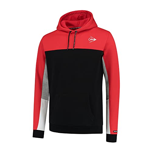 DUNLOP ESSENTIALS HOODED SWEAT, Sport Tennis Pullover, Dunkel Rot/Schwarz von DUNLOP