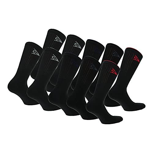 DUNLOP 10 Paar Sportsocken, mittlere Wadenhöhe, Frottierfuß, ausgezeichnete Baumwollqualität (Schwarz, 46-50) von DUNLOP