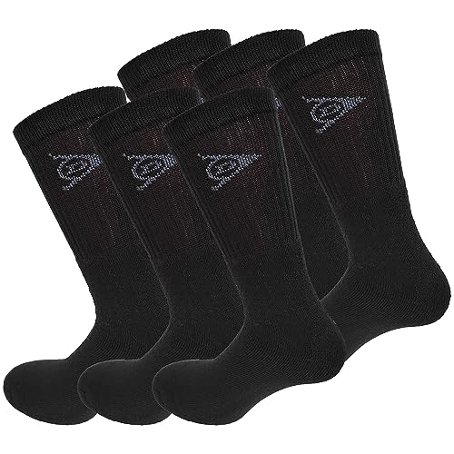 Dunlop 6 Paar Tennis-Sportsocken - mittlere Wadenlänge - Frottee-Baumwolle - Herren (Schwarz, 39-42) von DUNLOP