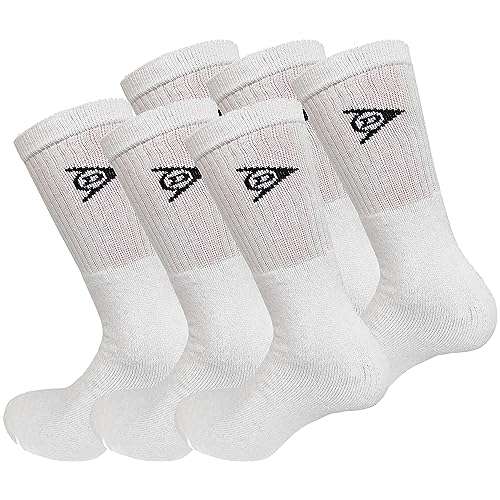 Dunlop 6 Paar Tennis-Sportsocken - mittlere Wadenlänge - Frottee-Baumwolle - Herren (Weiß, 39-42) von DUNLOP