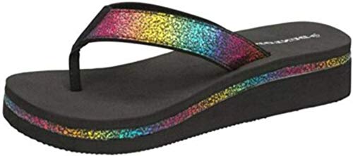 DUNLOP Damen-Flip-Flop-Sandalen mit niedrigem Keilabsatz, Dlp007 Rainbow, 38 EU von DUNLOP