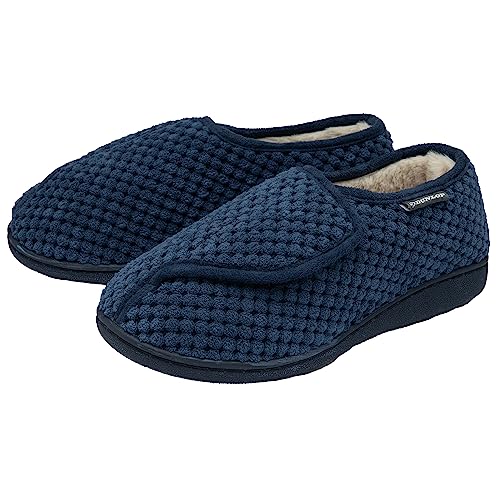 Dunlop Damen Hausschuhe Memory Foam Diabetiker bequem Rip Tape Verschluss Größen 36-42, navy, 37 EU von DUNLOP