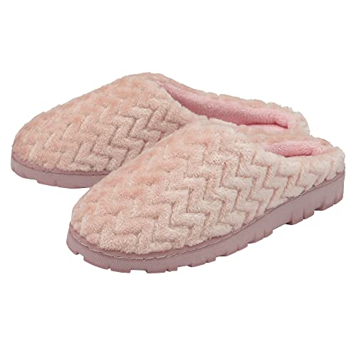 Dunlop Damen Hausschuhe Pantoletten Kuschelig Kunstfell Memory Foam Slip On Hausschuhe Größen 36-42, rose, 39 EU von DUNLOP