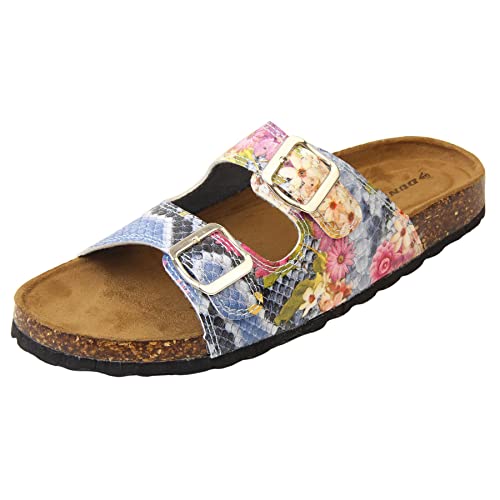 Dunlop Damen-Sandalen aus Kunstleder, mit Riemen, leicht, für Sommer, Strand, Pool, - Doppelschnalle mit Blumenmuster - Größe: 37 EU von DUNLOP