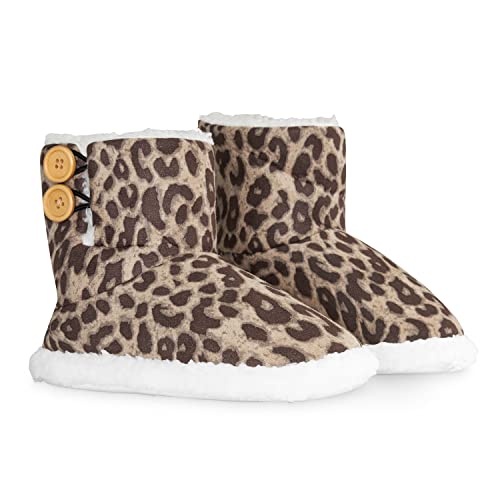 Dunlop Hausschuhe Damen Winter, Flauschige Hausschuhe Damen Plüsch Bootie Slippers mit Memory Foam und rutschfester Sohle (Tierdruck, 40 EU) von DUNLOP