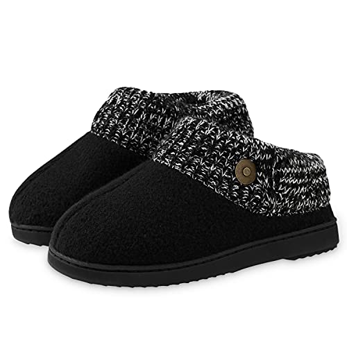 DUNLOP Hausschuhe Damen mit Sherpa Fleece Futter und Memory Foam, Rutschfeste Pantoffeln Damen (38 EU, Schwarz, numeric_38) von DUNLOP