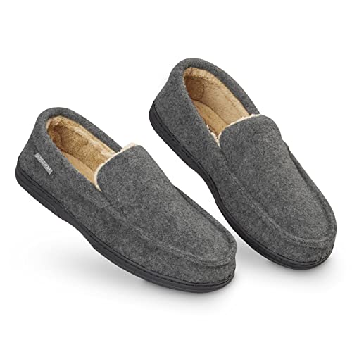 DUNLOP Hausschuhe Herren Mokassins mit Memory Foam und Fleece Futter, Rutschfeste Pantoffeln Herren Gr. 41-46 (Dunkelgrau, 43 EU) von DUNLOP