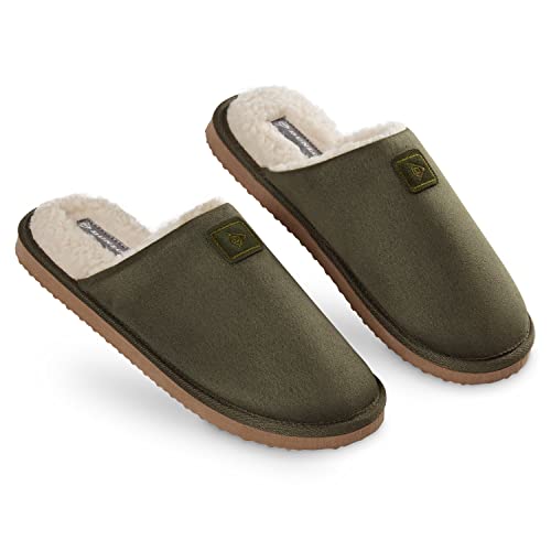 DUNLOP Hausschuhe Herren | Winter Pantoffeln Herren Memory Foam Anti Rutsch | Pantoffeln Hüttenschuhe Plüsch | Warme Hausschuhe Männer Drinnen | Geschenk Für Männer Geburtstag (44 EU, Khaki) von DUNLOP