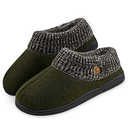 Dunlop Hausschuhe Herren mit Sherpa Fleece Futter und Memory Foam, Rutschfeste Pantoffeln Herren (42 EU, Khaki, numeric_42) von DUNLOP