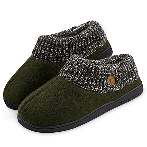 DUNLOP Hausschuhe Herren mit Sherpa Fleece Futter und Memory Foam, Rutschfeste Pantoffeln Herren (43 EU, Khaki, numeric_43) von DUNLOP