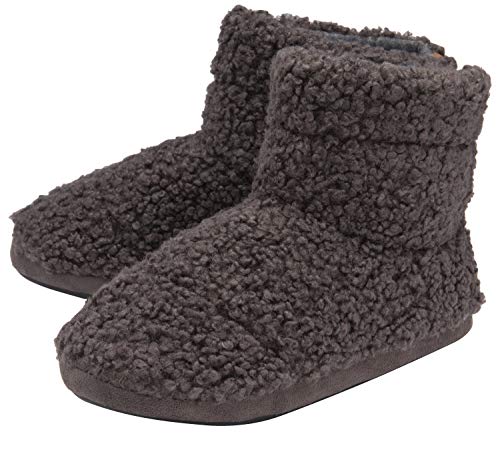 DUNLOP - Herren Hüttenschuhe mit Gummisohle | Warm Innenfell Hohe Hausschuhe | Plüsch Pantoffeln Indoor Stiefel (45 EU, Holzkohle, numeric_45) von DUNLOP