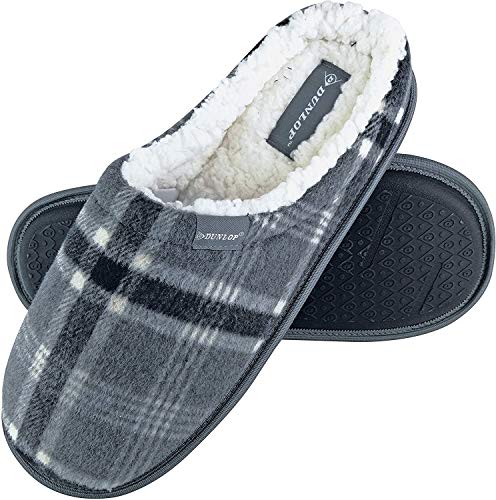 Dunlop - Herren Kariert Winter Warm Fleece Plüsch Gefüttert Hausschuhe mit Innenfell (41 EU, 7179 Grey) von Dunlop