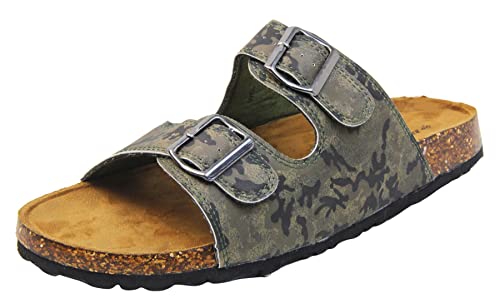 DUNLOP Herren Kunstleder-Sandalen mit Riemen, leger, zum Reinschlüpfen, leichte Sommersandalen, Grün - Camo Doppelschnalle - Größe: 42 EU von DUNLOP