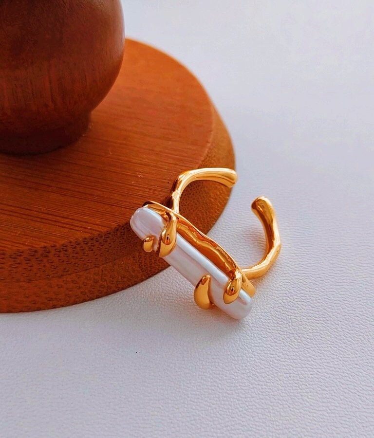 Barock Perlen Ring 18K Vergoldeter Verstellbarer Manschetten Ring von DuoDuoAndPengPeng