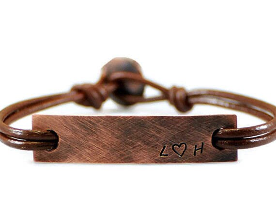 Kupfer Armband. Personalisierte Herren Personalisiertes Lederarmband. Id Silberarmband Mit Gravur. Initialen Für Ihn von DuoStef