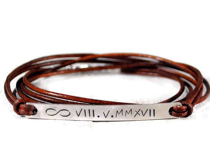 sterling Silber. Personalisiertes Armband. Personalisierte Herren Wickelarmband. Bar Armband Mit Gravur. Lederarmband. Geschenk Für Ihn von DuoStef