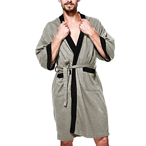 Bademantel Herren Leicht DüNn - Morgenmantel Lange GroßE GrößEn Leinen-Pyjamas Robe Kurzarm Lose Sommer Retro Saunamantel Kleidung, MäNner Baggy Vintage Saunamantel Blusenoberteil Mens NachtwäSche von Duohropke