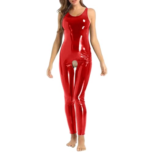 Dessous Damen Sexy ReizwäSche, Damen Wetlook Jumpsuit Ouvert Body Leggings Latex Catsuit Lack Leder Overall Reißverschluss Langarm Bodysuit Frauen Sexy Dessous Erotik Reizwäsche Clubwear von Duohropke